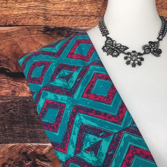 Lularoe OS Leggings Emerald Teal Fuchsia Chevron - Picture 1 of 8